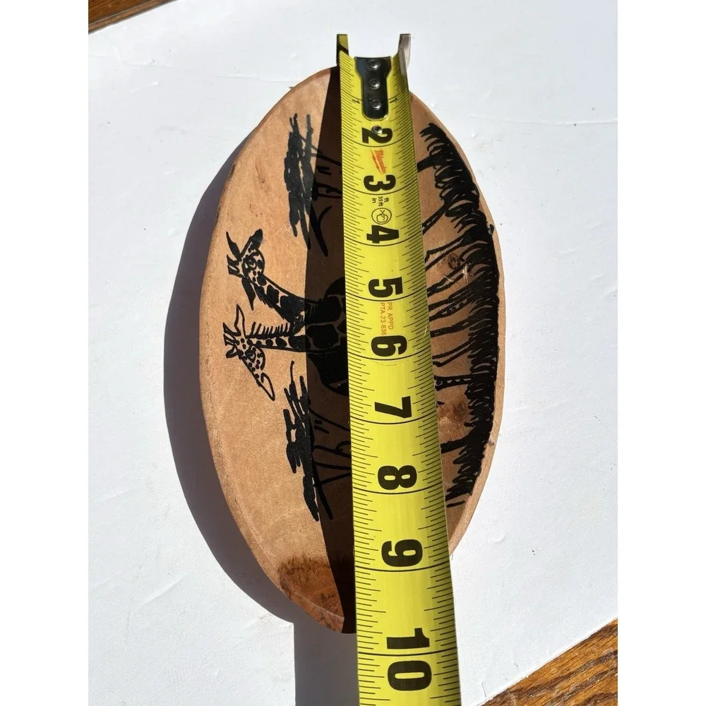 Myrtle Wood Hand Carved Bowl With Giraffes Trinket Dish Hand Painted Safari